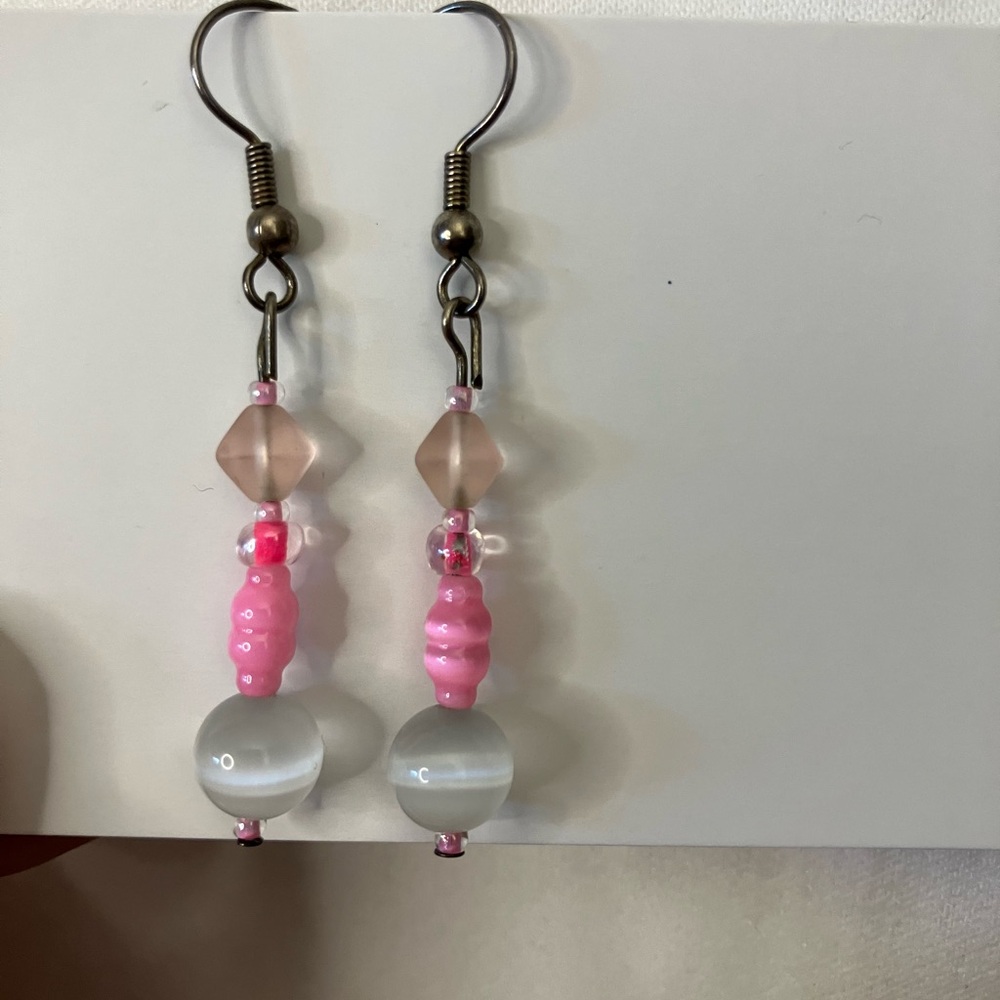 Elegant Pink and Silvertone Beaded Earrings